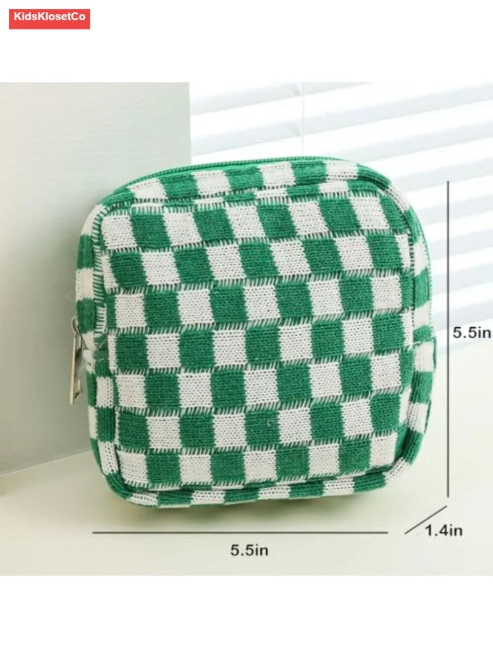 Mini Quilted Canvas Makeup Bag with Zipper, Cute Checkered Cosmetic Pouch for
